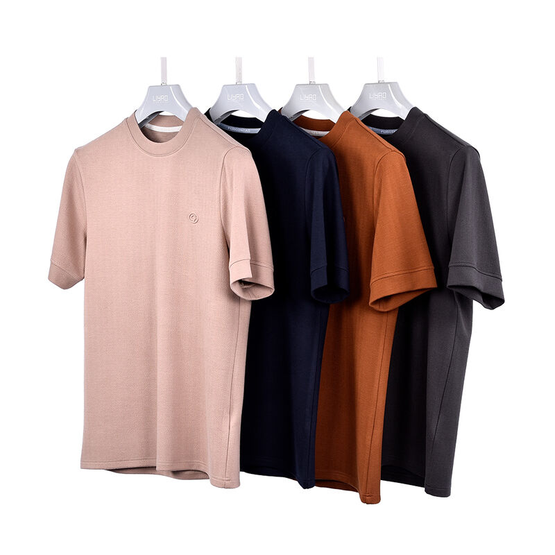 थोक कस्टम लोगो लेबल डिजाइन त्वरित सूखने सांस विरोधी झुर्रियों सादा टी शर्ट उच्च गुणवत्ता नकली गर्दन पुरुषों के लिए रिक्त