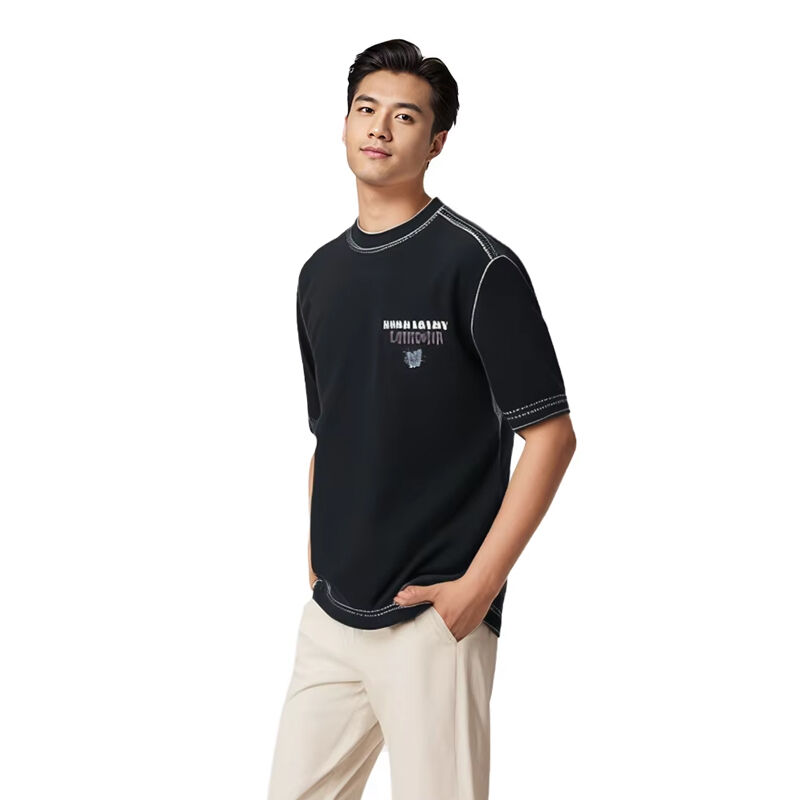 प्रतिस्पर्धी मूल्य कस्टम लोगो भारी वजन ओवरसाइज 100% कपास काले ओ-नेक टी-शर्ट पुरुषों के लिए