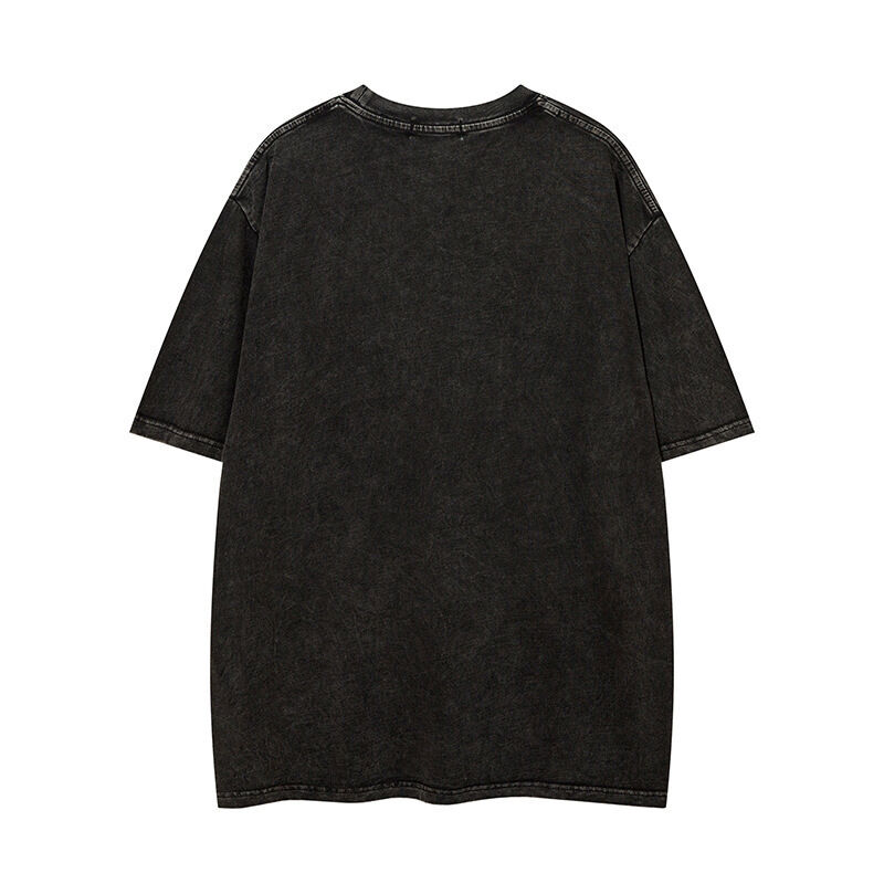 कस्टम उच्च गुणवत्ता वाले स्ट्रीटवियर क्रू गर्दन टी-शर्ट एप्लीकेशन पैच कढ़ाई एसिड धोया विंटेज टी-शर्ट