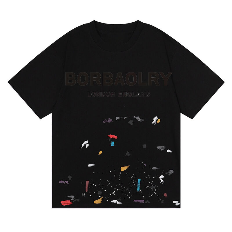 कस्टम पुरुषों के एसिड धोया टी-शर्ट गैलरी स्ट्रीट वेयर ग्राफिटी पेंट स्प्लैश कपास थोक ठोस पैटर्न बुना