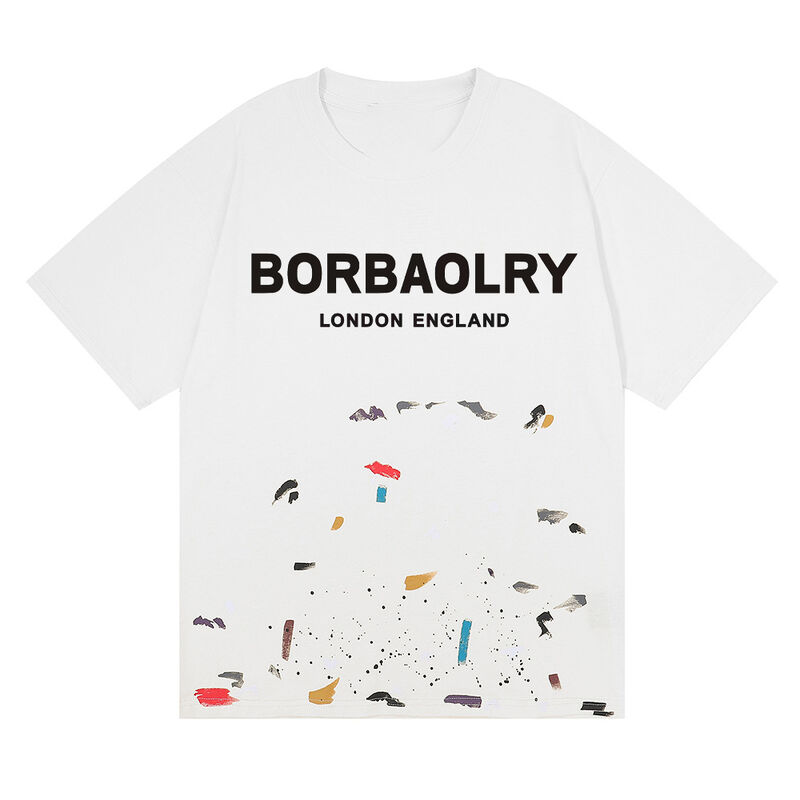 कस्टम पुरुषों के एसिड धोया टी-शर्ट गैलरी स्ट्रीट वेयर ग्राफिटी पेंट स्प्लैश कपास थोक ठोस पैटर्न बुना