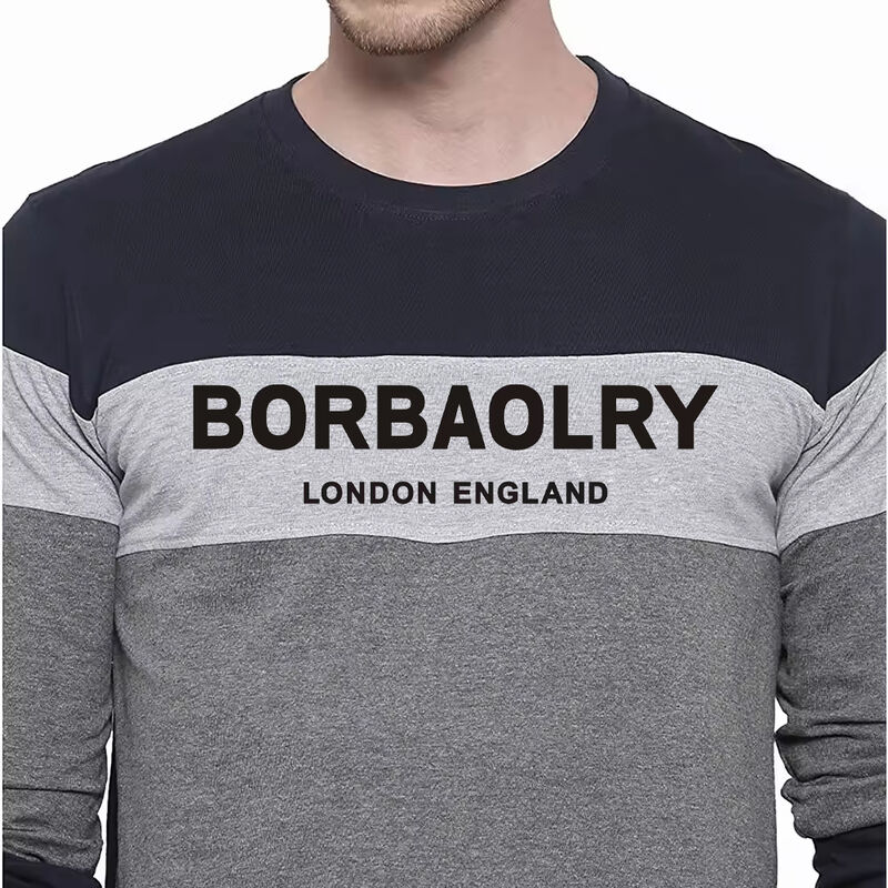 पुरुषों का शरद और शीतकालीन पुरुषों का बड़े आकार का गोल गला रंग अवरुद्ध पुलओवर पतला लंबी बाजू की टी-शर्ट