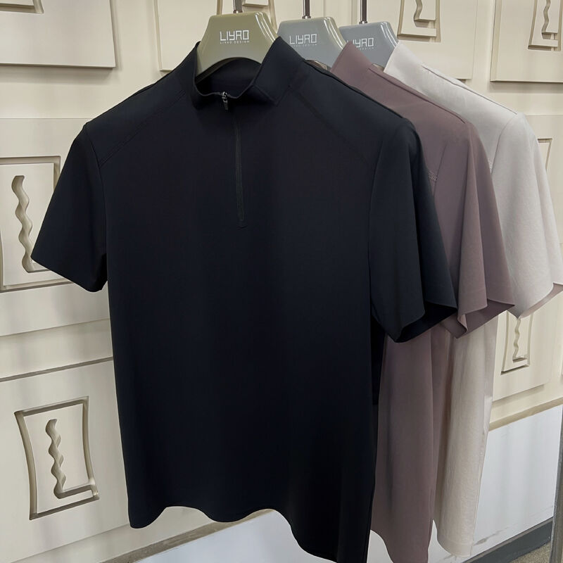 पुरुष उच्च गर्दन लघु आस्तीन शर्ट खिंचाव त्वरित सूखी और सांस के लिए कपड़े आउटडोर खेल टी-शर्ट