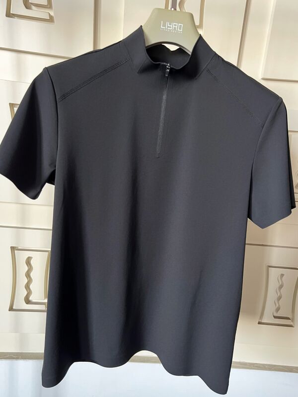 पुरुष उच्च गर्दन लघु आस्तीन शर्ट खिंचाव त्वरित सूखी और सांस के लिए कपड़े आउटडोर खेल टी-शर्ट