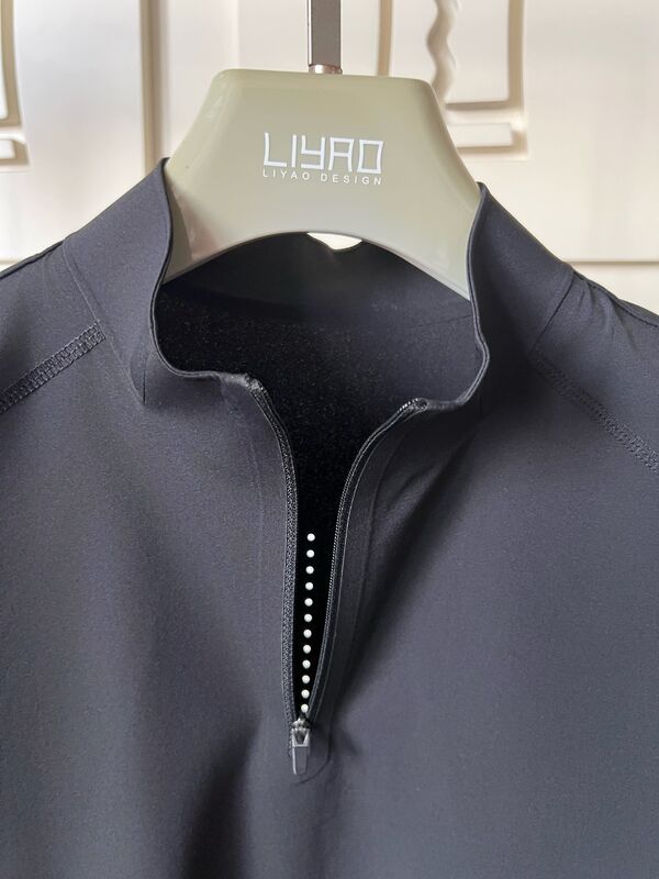 पुरुष उच्च गर्दन लघु आस्तीन शर्ट खिंचाव त्वरित सूखी और सांस के लिए कपड़े आउटडोर खेल टी-शर्ट