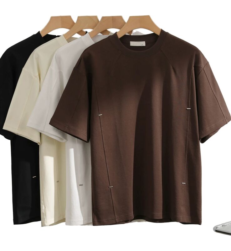 पुरुषों के लिए कस्टमाइज़ करने योग्य ढीली फिट वाली छोटी आस्तीन वाली टॉप आरामदायक विंटेज स्टाइल सादा सॉलिड कलर कैज़ुअल वियर