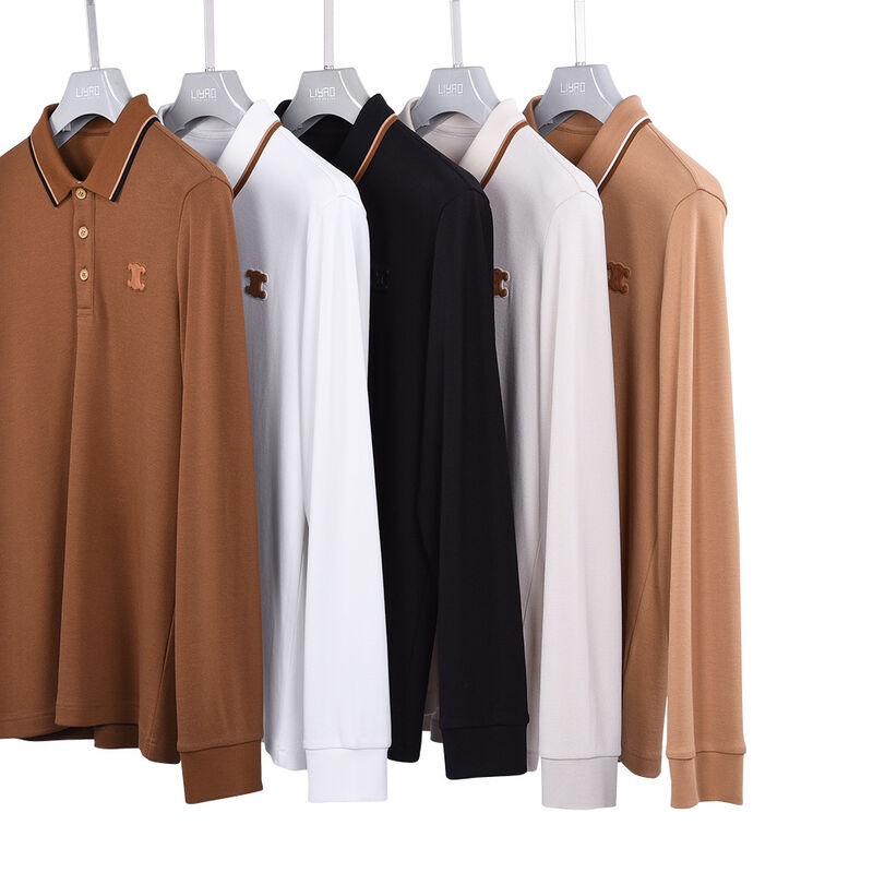हॉट सेलिंग डिज़ाइन एंटी-पिलिंग प्लेन कलर न्यू लॉन्ग स्लीव पोलो शर्ट्स कंट्रास्ट कॉलर डिज़ाइन कस्टम लोगो