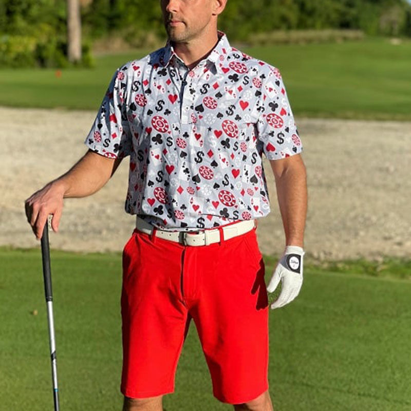 ओईएम उच्च गुणवत्ता पुरुषों की पोकर ब्लैक जैक गोल्फ शॉर्ट स्लीव्स 4 वे स्ट्रेच लाइटवेट क्विक ड्राई गोल्फ पोलो शर्ट कस्टम लोगो