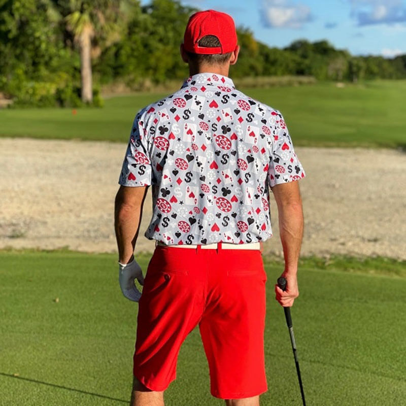 ओईएम उच्च गुणवत्ता पुरुषों की पोकर ब्लैक जैक गोल्फ शॉर्ट स्लीव्स 4 वे स्ट्रेच लाइटवेट क्विक ड्राई गोल्फ पोलो शर्ट कस्टम लोगो