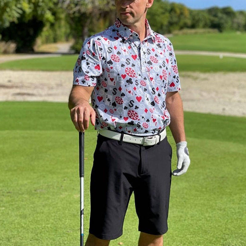 ओईएम उच्च गुणवत्ता पुरुषों की पोकर ब्लैक जैक गोल्फ शॉर्ट स्लीव्स 4 वे स्ट्रेच लाइटवेट क्विक ड्राई गोल्फ पोलो शर्ट कस्टम लोगो