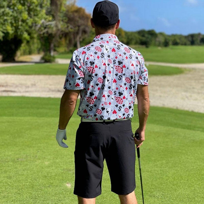 ओईएम उच्च गुणवत्ता पुरुषों की पोकर ब्लैक जैक गोल्फ शॉर्ट स्लीव्स 4 वे स्ट्रेच लाइटवेट क्विक ड्राई गोल्फ पोलो शर्ट कस्टम लोगो