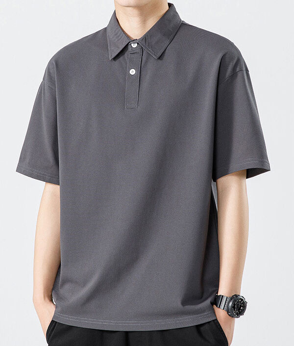 पुरुषों की हांगकांग शैली ग्रीष्मकालीन हेवीवेट एंटीमाइक्रोबियल कूल फीलिंग सॉलिड कलर सिंपल पोलो शर्ट शॉर्ट