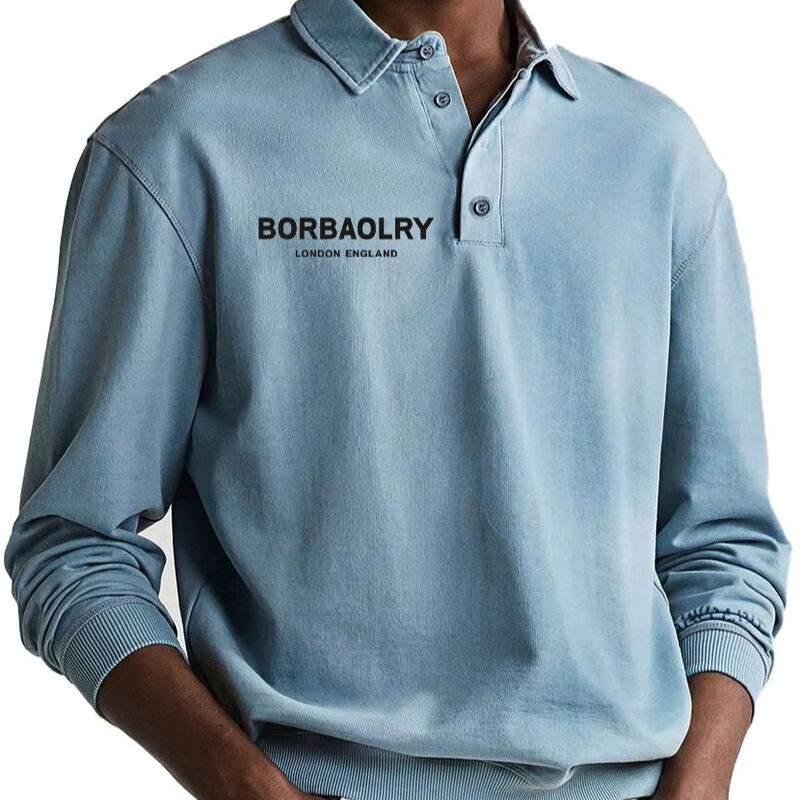 उच्च गुणवत्ता वाले कॉटन कस्टम लोगो सॉलिड निट कैज़ुअल पोलो शर्ट थोक त्वरित सूखी खेल पुरुषों की लंबी बाजू वाली पोलो शर्ट